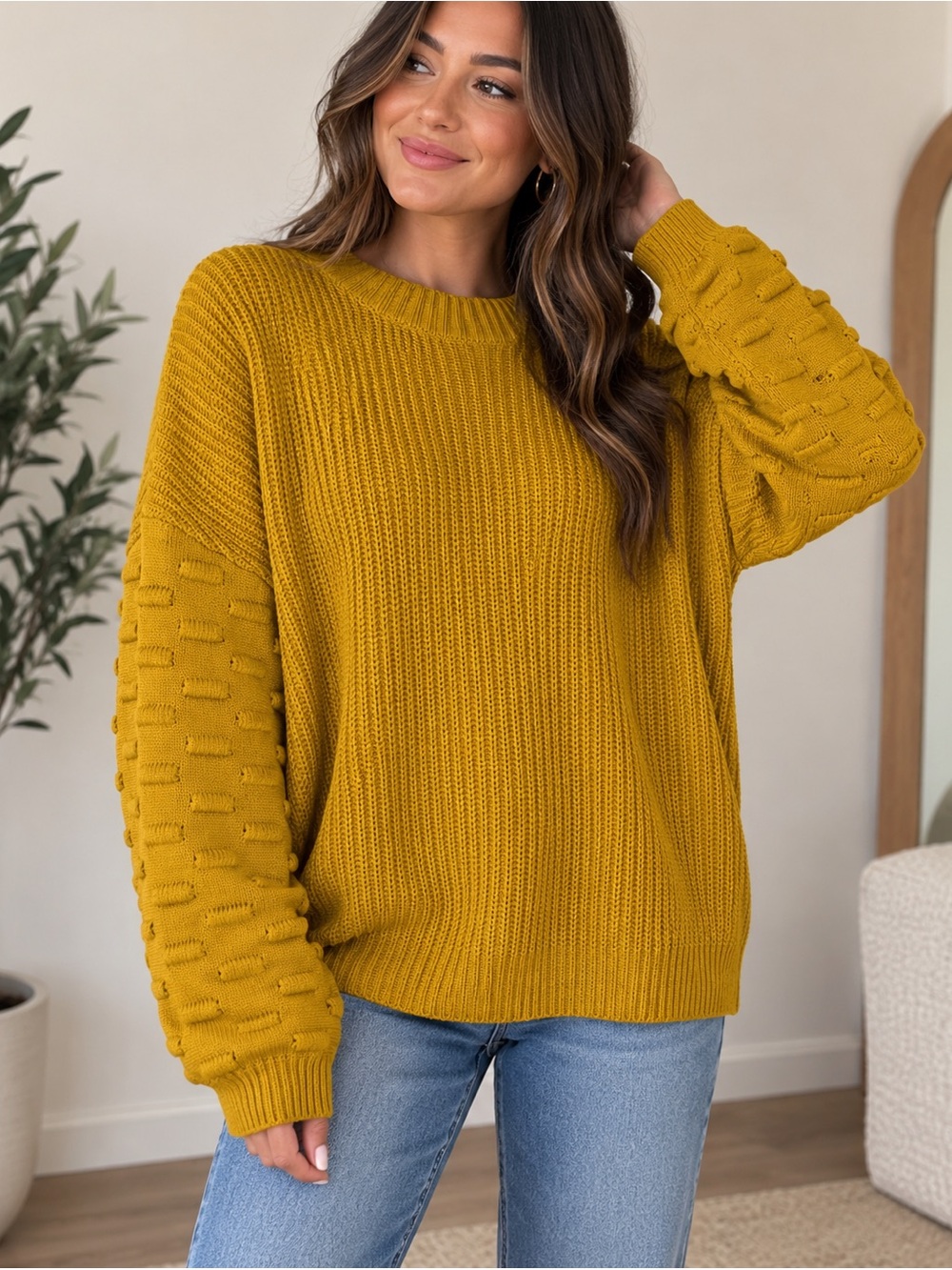 Mustard Yellow Chunky Knit Women's Sweater